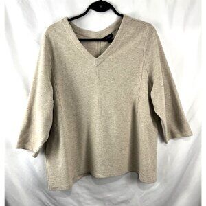 J. Jill Weaver Collection Beige Cotton-Blend V-Neck Top Women’s Size 2x